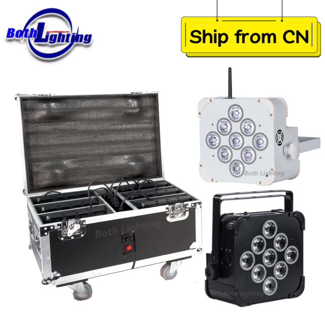 6pcs with case 9x18W RGBWA UV Wireless DMX Uplighting Battery Operated Wifi&IRC Remote Control DJ LED Par Can Wash Light Disco Wedding Uplights