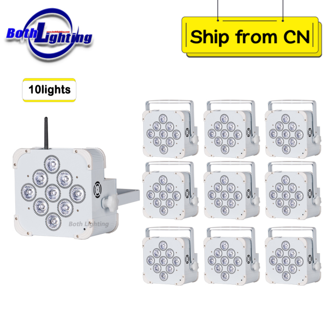 10pcs 9x18w RGBWAUV Flat LED Par Light 6in1 Battery Powered Wireless DMX Uplights For Wedding