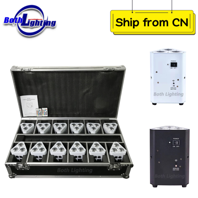 12pcs with case Pro Night Club Decor Uplight 3x18w RGBWA+UV Wireless Battery led mini par lights