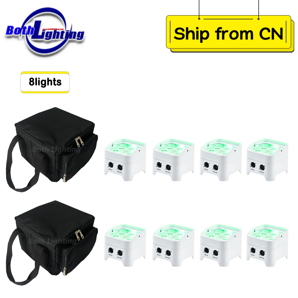 8pcs with 2 bags Wireless 6*18w rgbwa uv 6in1 battery powered uplights led par light