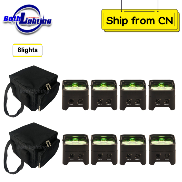 8pcs with 2 bags Wireless 6*18w rgbwa uv 6in1 battery powered uplights led par light