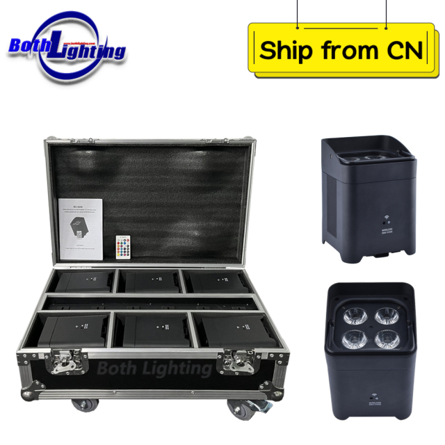 6pcs with case Waterproof IP55 4x18w RGBWAUV 6in1 DJ DMX Wedding Stage par light wireless battery powered led uplights