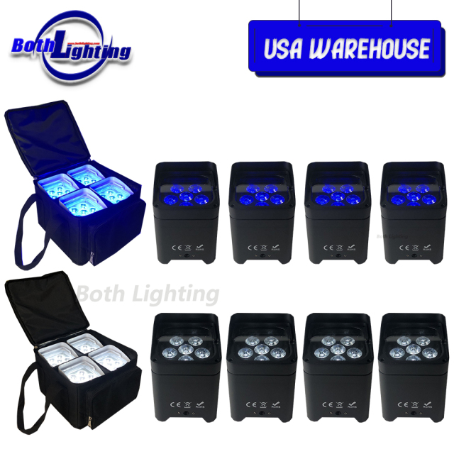 USA warehouse 8pcs with 2 bags Wireless DMX LED Uplighting 6x18w RGBWA UV 6in1 Battery Power Uplight for Wedding Dj with WIFI&IRC remote