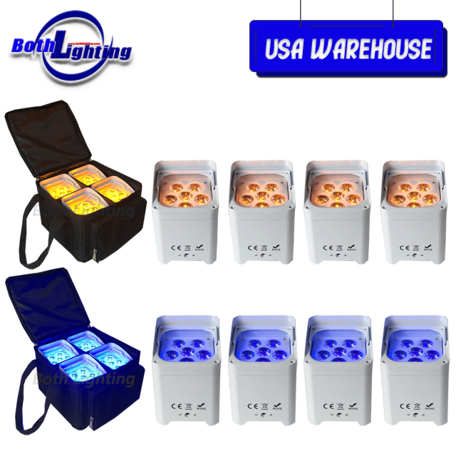 USA warehouse 8pcs with 2 bags Wireless DMX LED Uplighting 6x18w RGBWA UV 6in1 Battery Power Uplight for Wedding Dj with WIFI&IRC remote