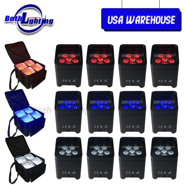 USA warehouse 12pcs with 3bags 6x18w RGBWA UV 6in1 Smart DJ S6 Battery Uplighting Wedding Wireless DMX Led Wash Up Light for DJ Party