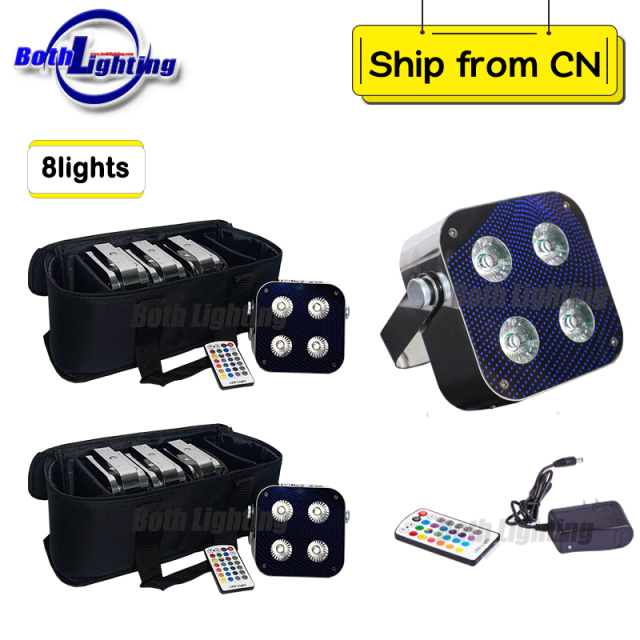 8pcs with 2bags 4x12w LEDs Uplighting Mini Spot Lights Wireless Dmx Battery Par Light with RF remote