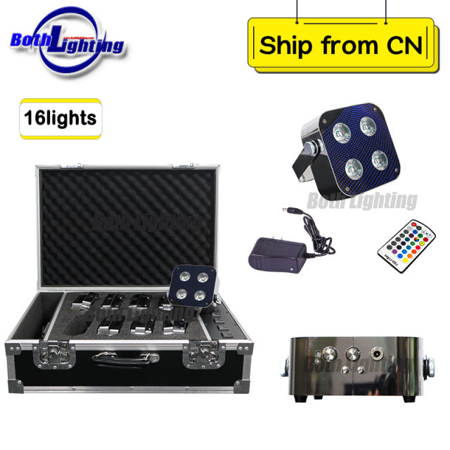 16pcs with 2cases Battery LED Mini Spotlight 4LEDs 12w RGBWA UV Wireless Uplighting