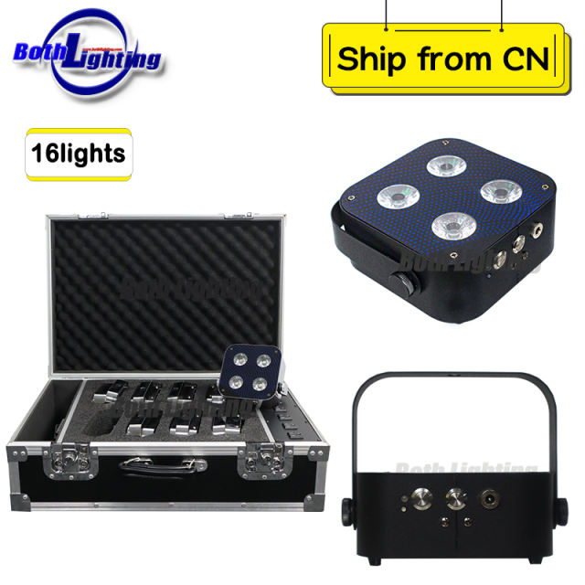 8pcs with case 4x12w wireless dmx led uplighting battery powered akku mini spot uplights for wedding djs with RF remote