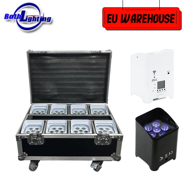 EU warehouse Smart DJ S6 Uplighting 8pcs with a case 6x18w RGBWA UV 6in1 Wireless DMX LED Up Light Wedding DJs Battery Power Uplighters