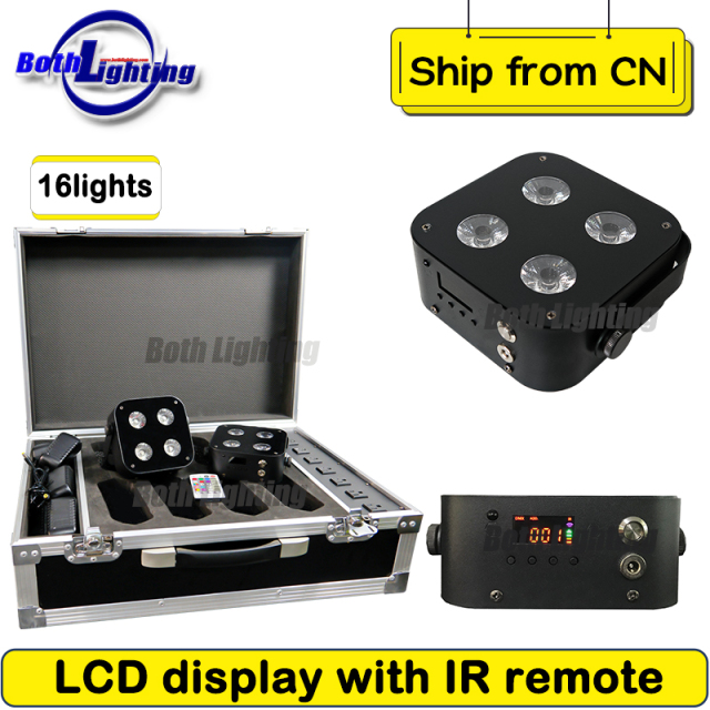 16pcs with 2cases Battery LED Mini Spotlight IR4 4x12w RGBWA UV Wireless Wedding Uplighting IR Remote control