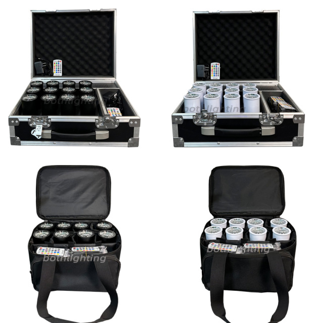 8pcs with Bag Mini Chroma Cannons RGBAW UV 6in1 Can RF Remote Light Wireless DMX Battery 15W Battery DJ Stage Uplight