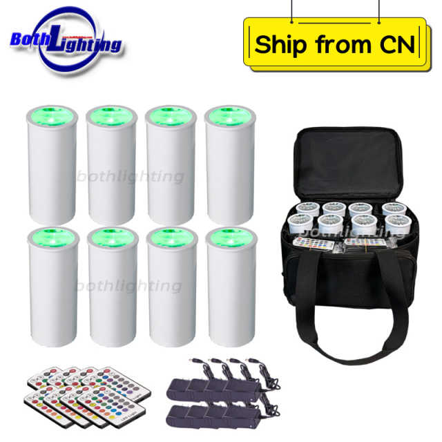 8pcs with Bag Mini Chroma Cannons RGBAW UV 6in1 Can RF Remote Light Wireless DMX Battery 15W Battery DJ Stage Uplight