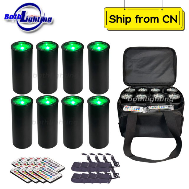 8pcs with Bag Mini Chroma Cannons RGBAW UV 6in1 Can RF Remote Light Wireless DMX Battery 15W Battery DJ Stage Uplight