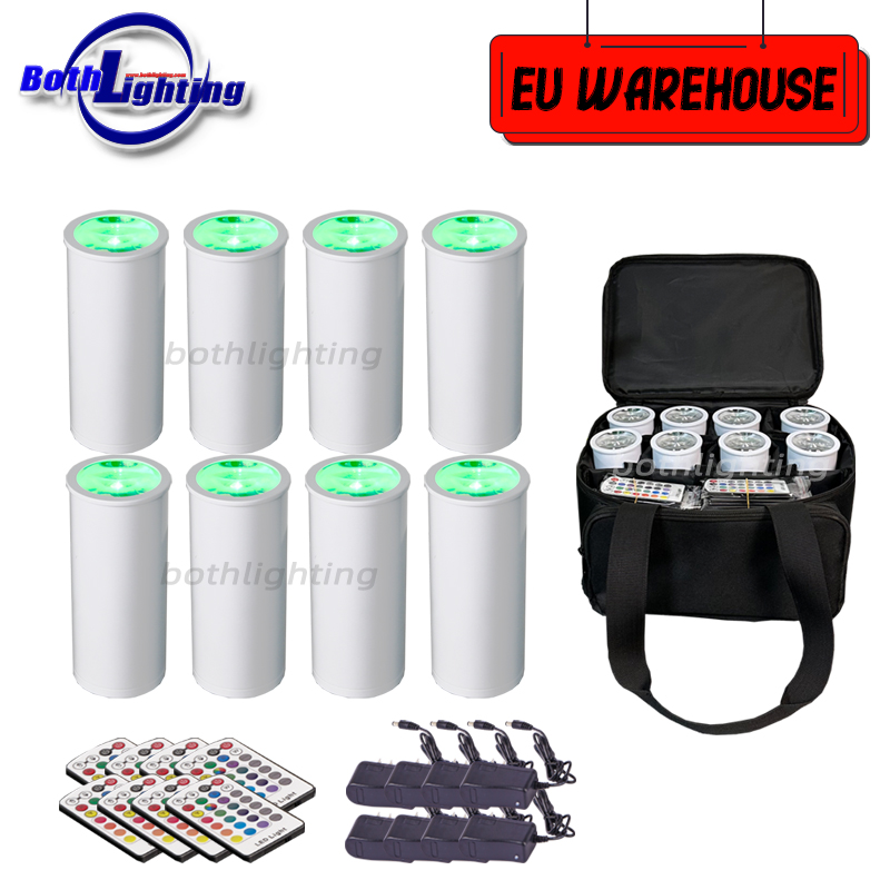 EU Warehouse 8pcs with Bag Mini Chroma Cannons RGBWA UV 6in1 Can RF Remote Wireless DMX Battery 15W Battery Light