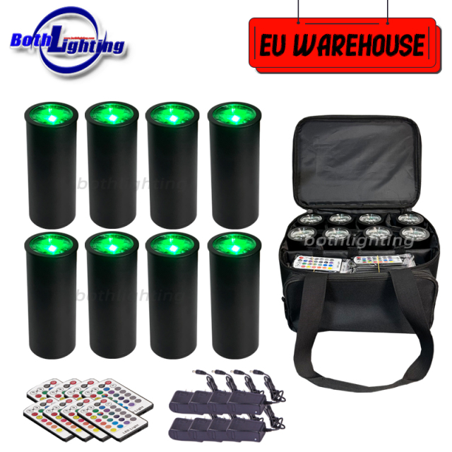 EU Warehouse 8pcs with Bag Mini Chroma Cannons RGBWA UV 6in1 Can RF Remote Light Wireless DMX Battery 15W Battery DJ Stage Uplight