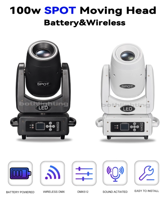 2units with charging case BPM-Spots 100 Battery & Wireless DMX 100W LED Spot Moving Head Light Wedding DJ Club Events