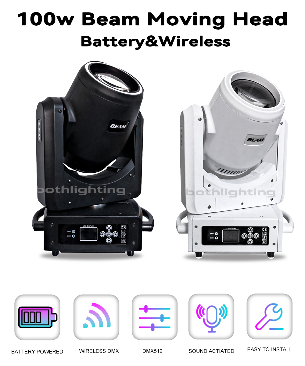 2units BPM-Beams 100 Battery Operated 100w LED Beam Moving Head Light Wireless DMX Wedding Dj Mover Head Light