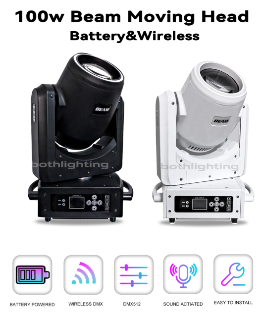 2pcs with a case BPM-Beams 100 100w Beam Moving head light with Battery&Wireless LED Moving Head Wedding Dj EVENT
