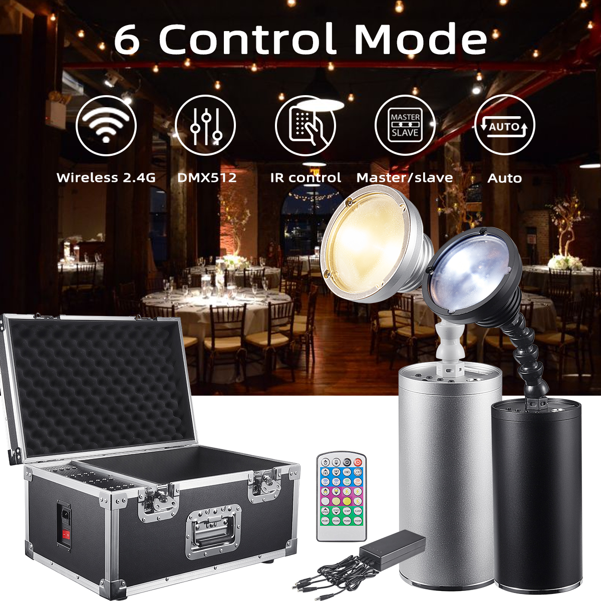 20pcs with Case 10W LED Mini Pinspot Light Warm White/Cool White 2in1 Wireless DMX & Battery Powered Wedding SpotLight with IR Remote