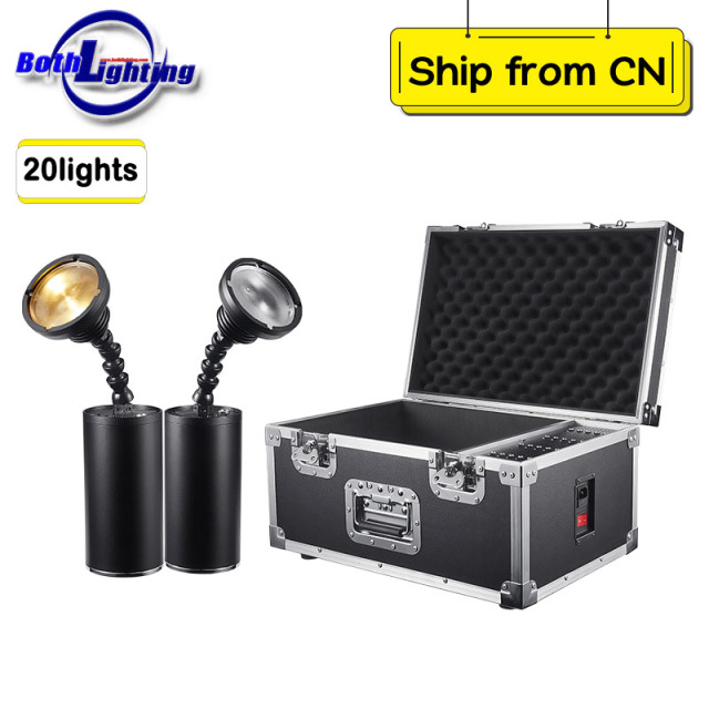 20pcs with Case 10W LED Mini Pinspot Light Warm White/Cool White 2in1 Wireless DMX & Battery Powered Wedding SpotLight with IR Remote