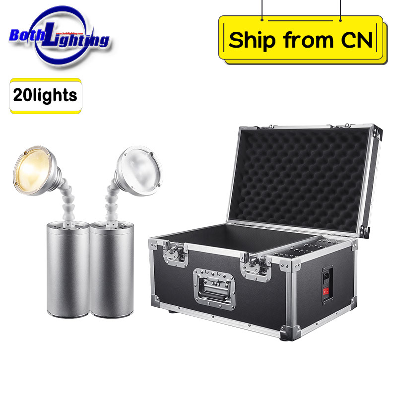 20pcs with Case 10W LED Mini Pinspot Light Warm White/Cool White 2in1 Wireless DMX & Battery Powered Wedding SpotLight with IR Remote
