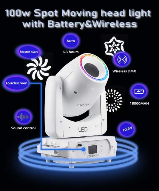 2units with charging case BPM-Spots 100 Battery & Wireless DMX 100W LED Spot Moving Head Light Wedding DJ Club Events