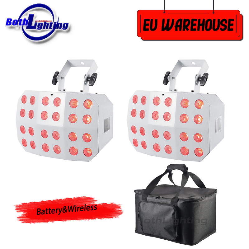 2pcs Bag Spider Wash Light 24x12w RGBWA UV 6in1 Battery Power Wireless DMX Uplight Wash Wedding Party