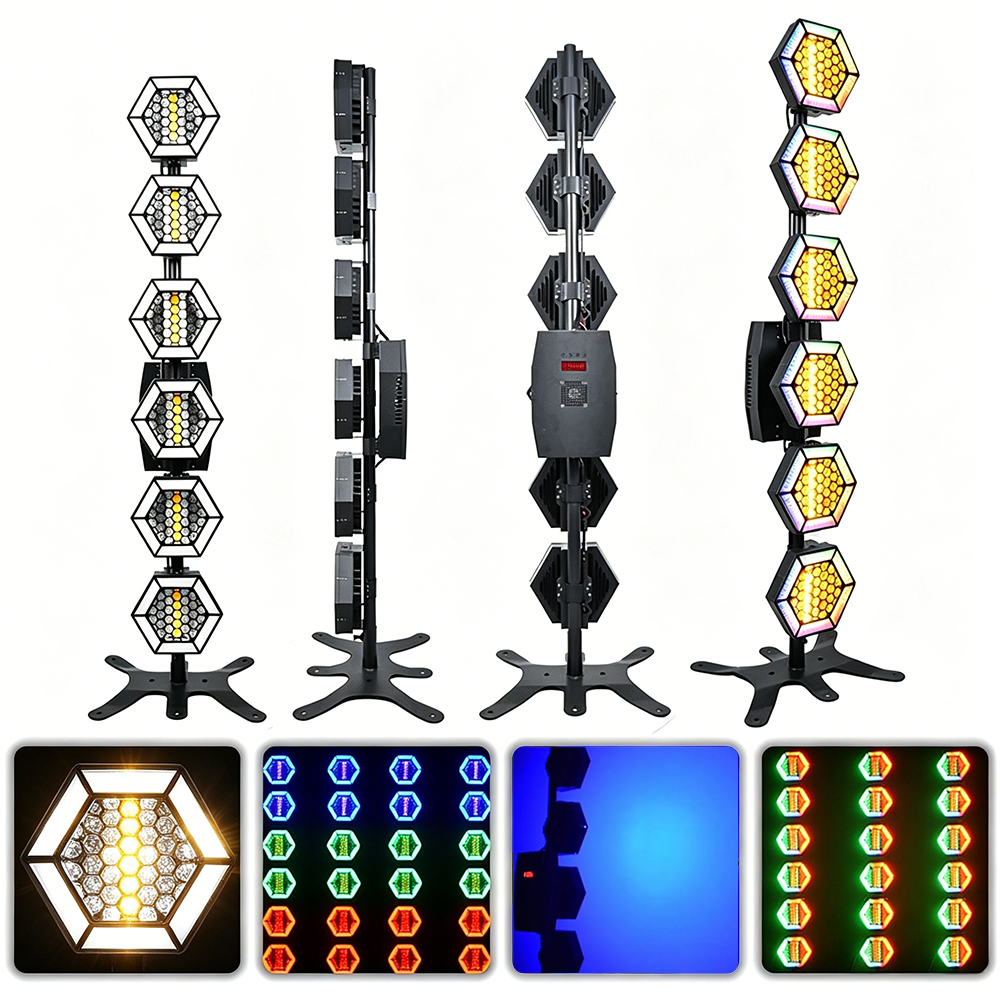 2pcs Retro6 Pro RGB LED Matrix Retro Light Hexagonal Flash Blinder Stage Light for Concert Club Event Lighting