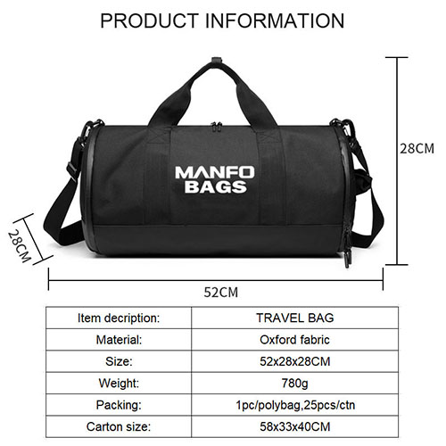 Barrel Duffel Travel Bag with shoe bag & ball bag