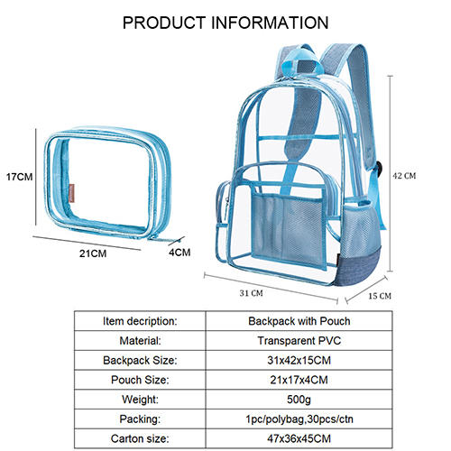 Transparent backpack with pouch