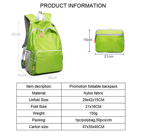 Nylon foldable promotion backpack