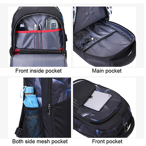 Fashion multicolor backpack with USB recharge