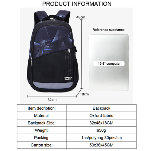 Fashion multicolor backpack with USB recharge