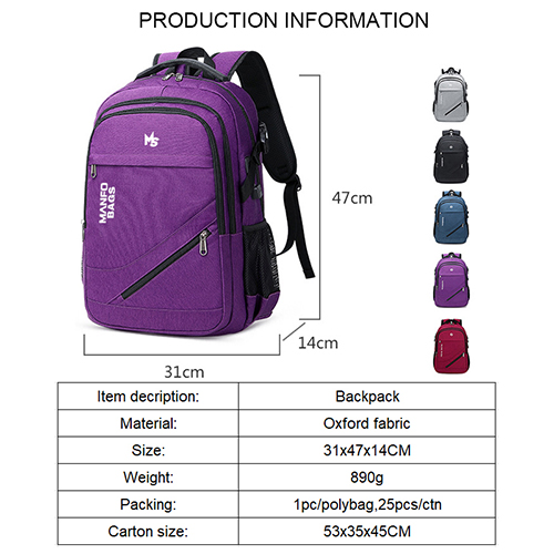 Daily backpack with USB recharge