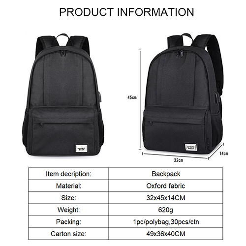 Daily backpack with USB recharge