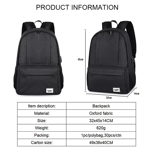 Daily backpack with USB recharge