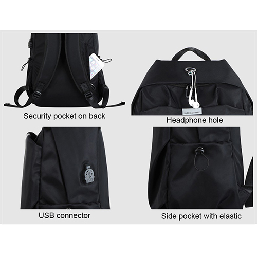 Daily backpack with USB recharge & headphone hole