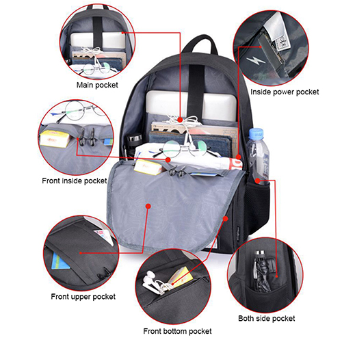 Daily backpack with USB recharge