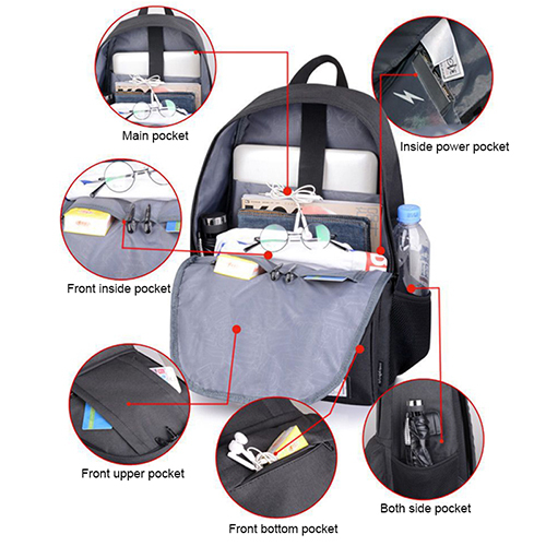 Daily backpack with USB recharge