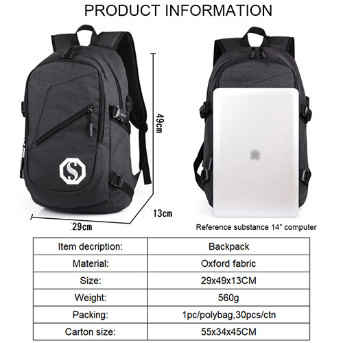 Daily backpack with USB recharge