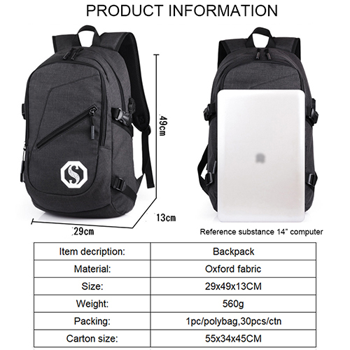 Daily backpack with USB recharge
