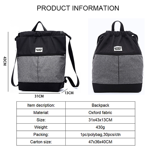 Sport backpack with drawstring opening
