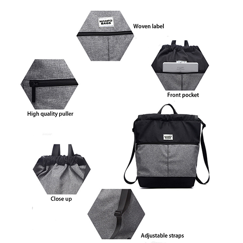 Sport backpack with drawstring opening