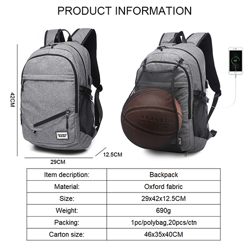 Backpack with clearance basketball net