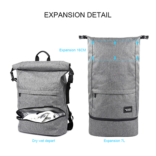 Daily backpack with expansion function