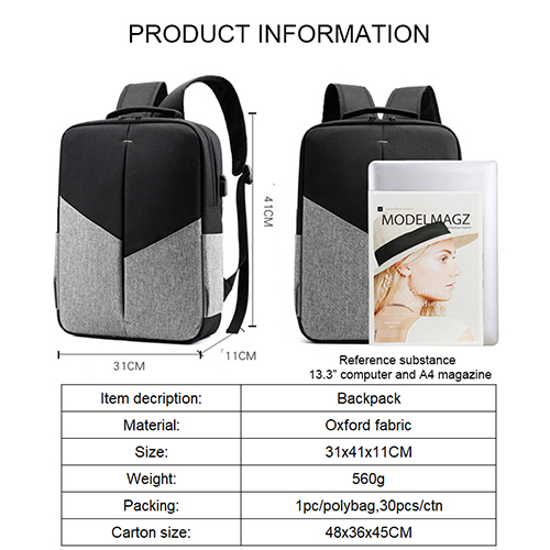 Daily backpack with USB recharge