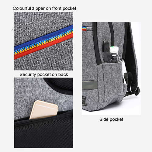 Daily backpack with USB recharge