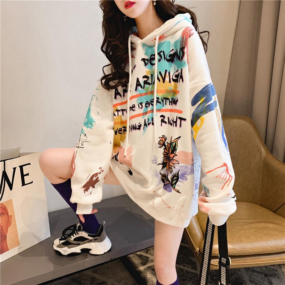 QFVZHY Women's Lulu Dupe Cartoon Printing Hooded Velvet Thickened Plus Size  Sweater Tops Long Sleeve T Shirts