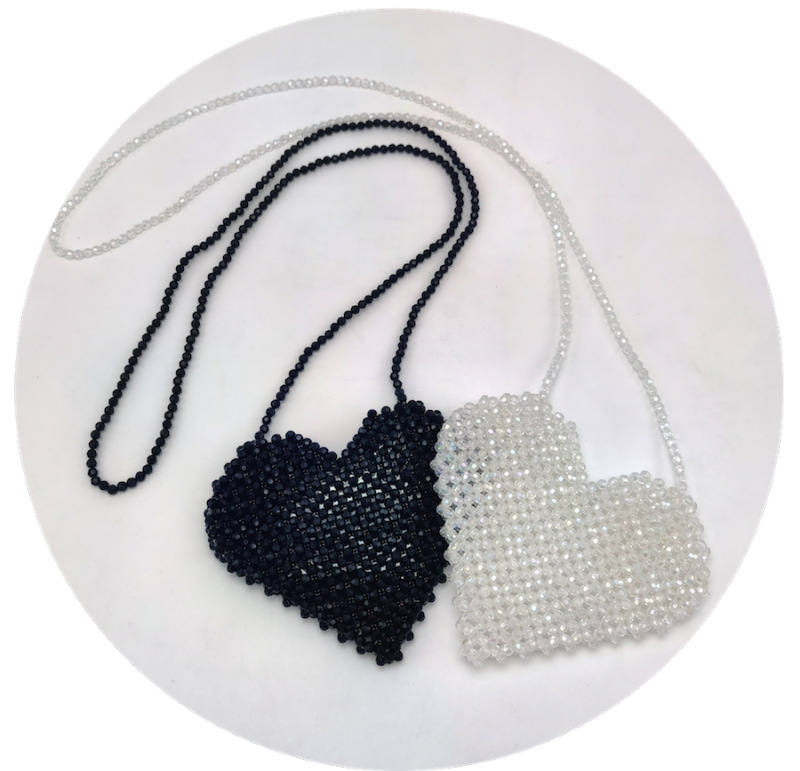 Handmade Heart Shape Beads Pochette Bag