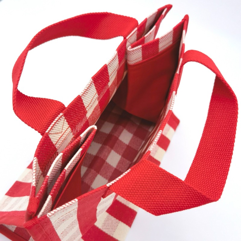 Stripe Canvas Tote Shopping Bag in Red Check